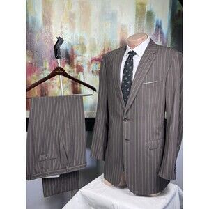 Brioni Mens Secolo Brown Pinstripe 2 Piece Suit 44L Slim Fit Pants 38/34 $6400
